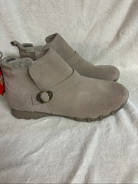 Skechers Taupe Suede Slip-On Ankle Boot with Buckle - Picture 4 of 12